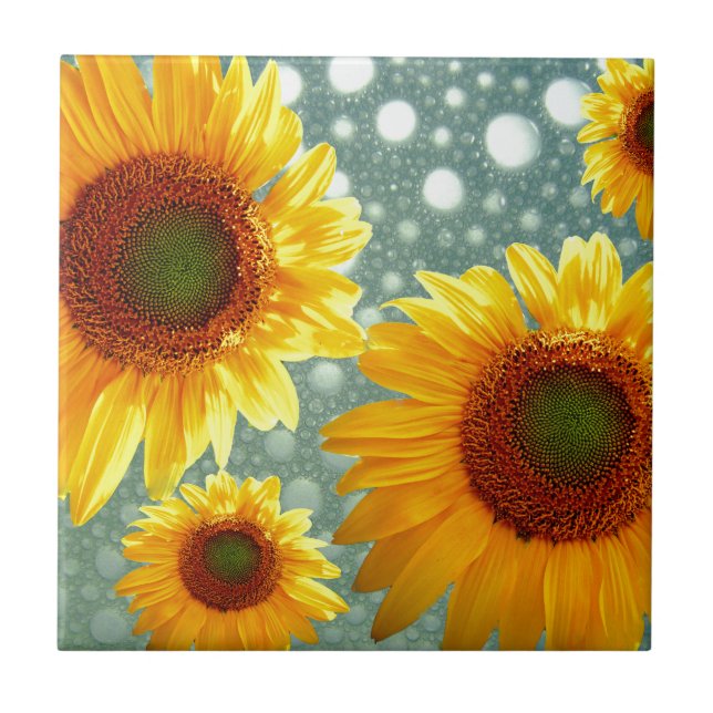 Lycklig Bubly Sunblommor Kakelplatta (Framsidan)