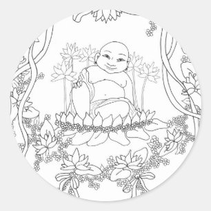 Lycklig Buddha med Lotus Runt Klistermärke