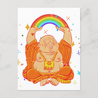 Lycklig Buddha med regnbågskort Vykort