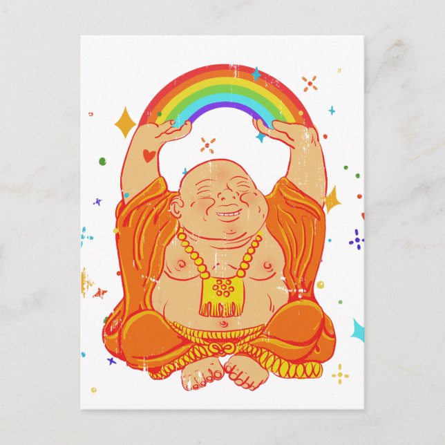 Lycklig Buddha med regnbågskort Vykort (Framsida)