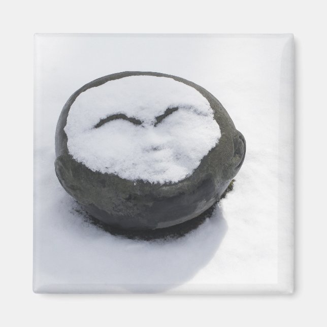 Lycklig Buddha med Snö-ansikte Magnet (Framsidan)