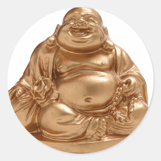 Lycklig Buddha Runt Klistermärke (Framsida)