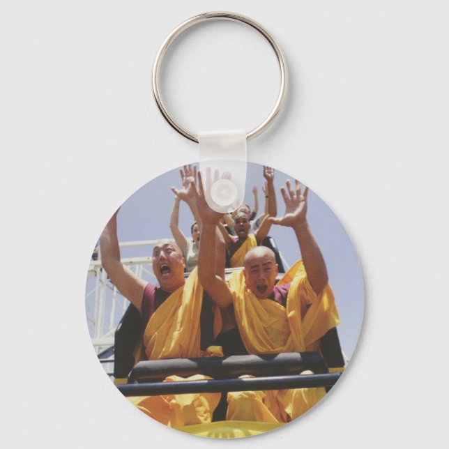 Lycklig buddhist munk på en rulle underlägg nyckelring (Framsida)