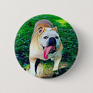 Lycklig bulldog stiliserad pet porträtt knapp