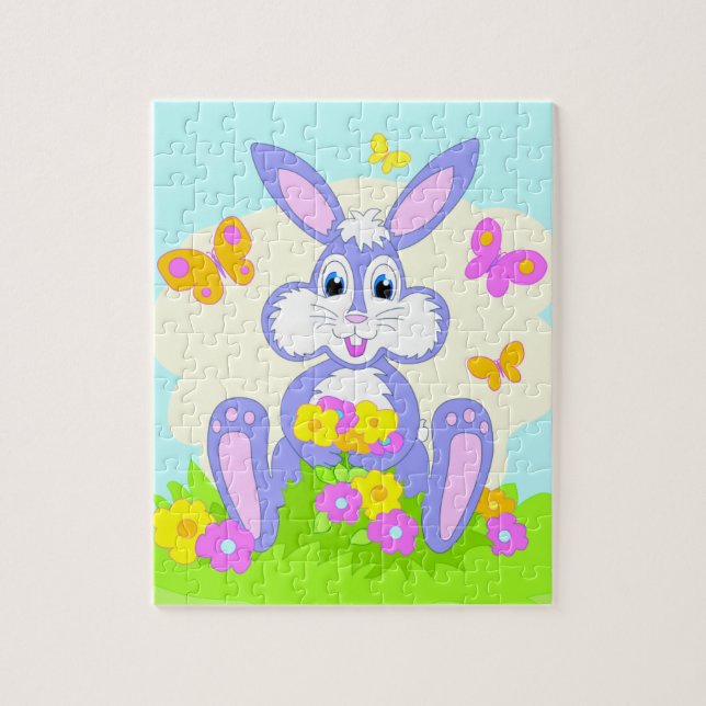 Lycklig Bunny Flowers Butterflies Pussel (Vertikal)