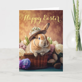 Lycklig Bunny i ett Påsk Basket Helgdag-kort Helgkort
