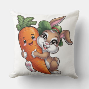 Lycklig bunny med gigantisk morot kudde
