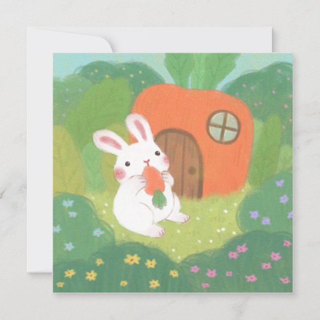 Lycklig Bunny med morot i skogen Inbjudningar (Framsida)