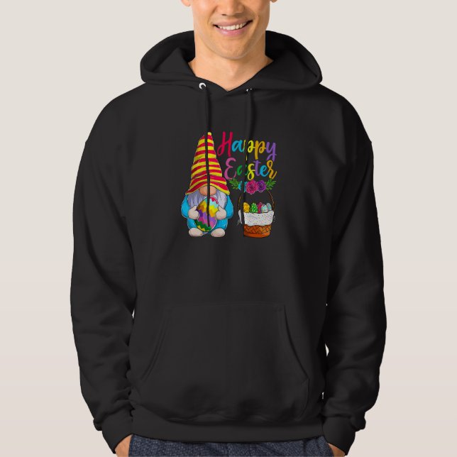 Lycklig Bunny Påsk Gnome Funny Rabbit Egg Basket Hoodie (Framsida)