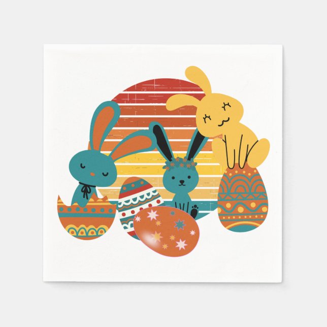 Lycklig Bunny, Påskägg, Cute Pappersservett (Framsidan)