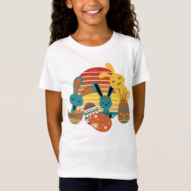 Lycklig Bunny, Påskägg, Cute T Shirt (Framsida)