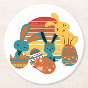 Lycklig Bunny, Påskägg, Cute Underlägg Papper Rund