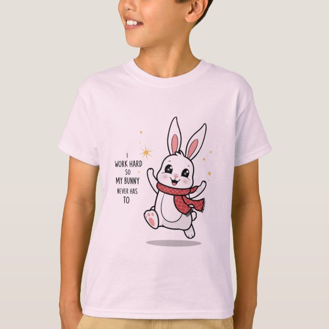 Lycklig Bunny T-Shirt - Cute Minimalist Tecknad Bu (Framsida)