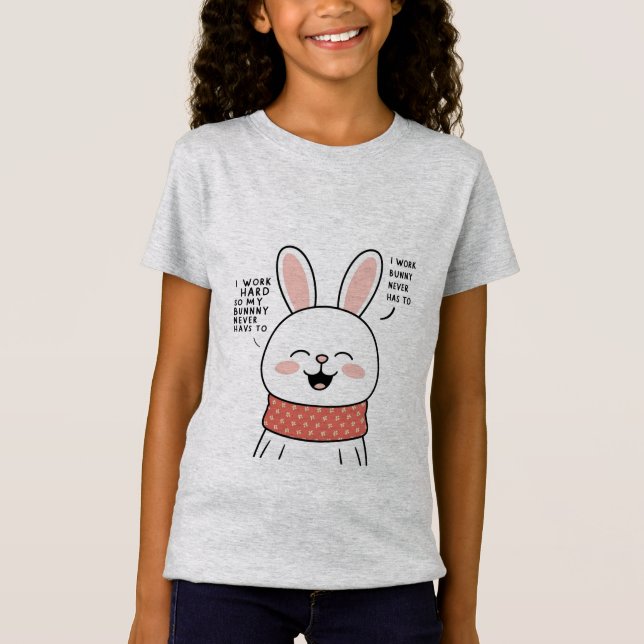 Lycklig Bunny T-Shirt - Cute Minimalist Tecknad Bu (Framsida)