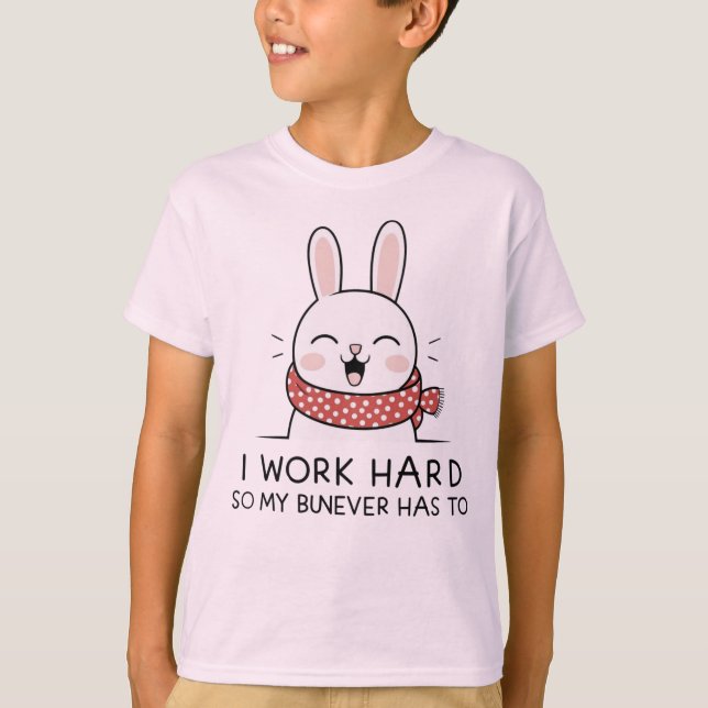 Lycklig Bunny T-Shirt - Cute Minimalist Tecknad Bu (Framsida)