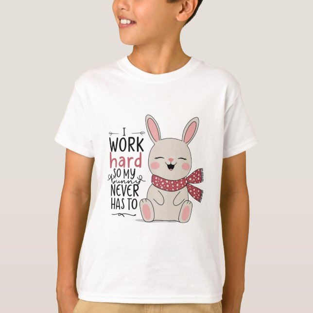 Lycklig Bunny T-Shirt - Cute Minimalist Tecknad Bu (Framsida)