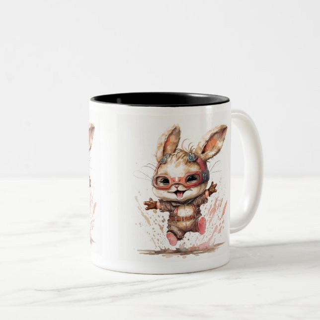 Lycklig Bunny Two-Tone Mugg, 11 oz Två-Tonad Mugg (Framsida höger)