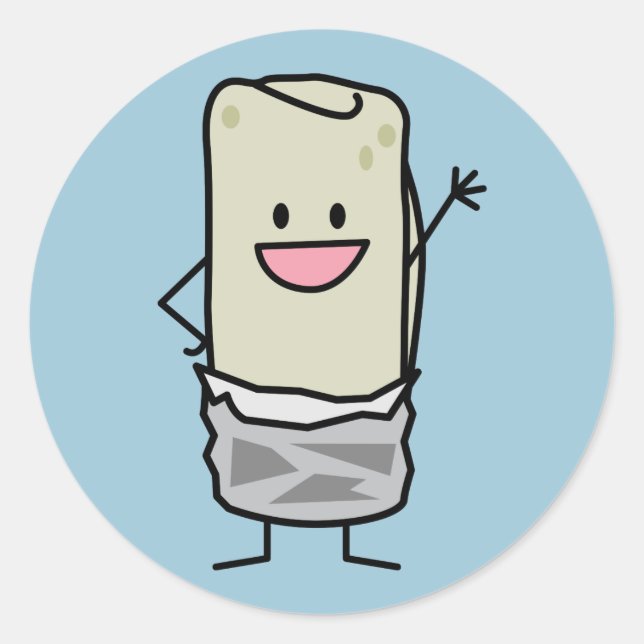 Lycklig Burrito Wave Hej Runt Klistermärke (Framsida)