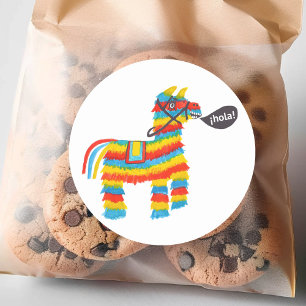 Lycklig burro piñata säger "hola" runt klistermärke