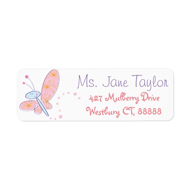 Lycklig Butterfly Baby Shower Returadress Etikett (Framsidan)