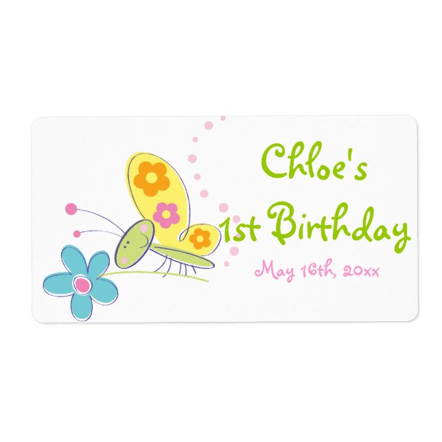 Lycklig Butterfly Birthday Vattenflaska Label Fraktsedel (Framsidan)