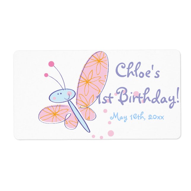Lycklig Butterfly Birthday Vattenflaska Label Fraktsedel (Framsidan)