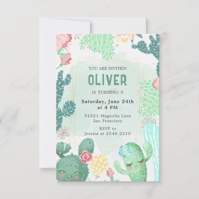 Lycklig Cacti Birthday Inbjudningar (Framsida)