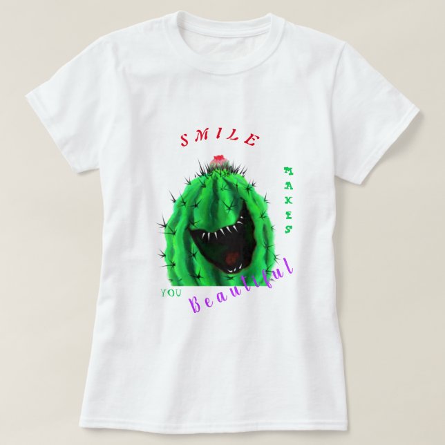 Lycklig Cactus med Big Smile - din vackra mil T Shirt (Design framsida)