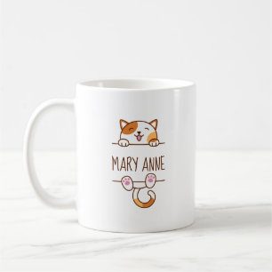 Lycklig Calico Cat Peeking bakom eget namn Kaffemugg