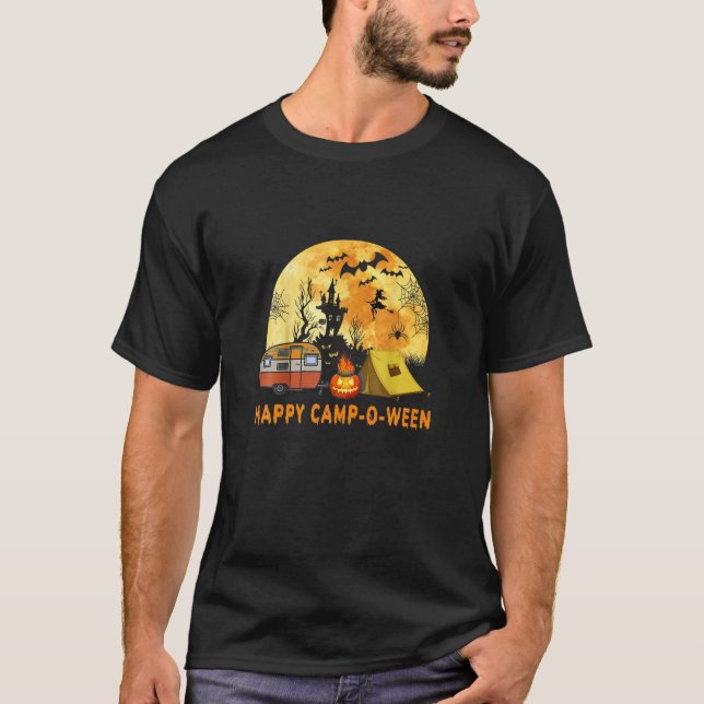 Lycklig Camp-0-Ween Funny Halloween på campingplat T Shirt (Framsida)