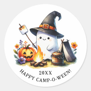 Lycklig Camp-o-ween Funny Ghost Camping Halloween Runt Klistermärke