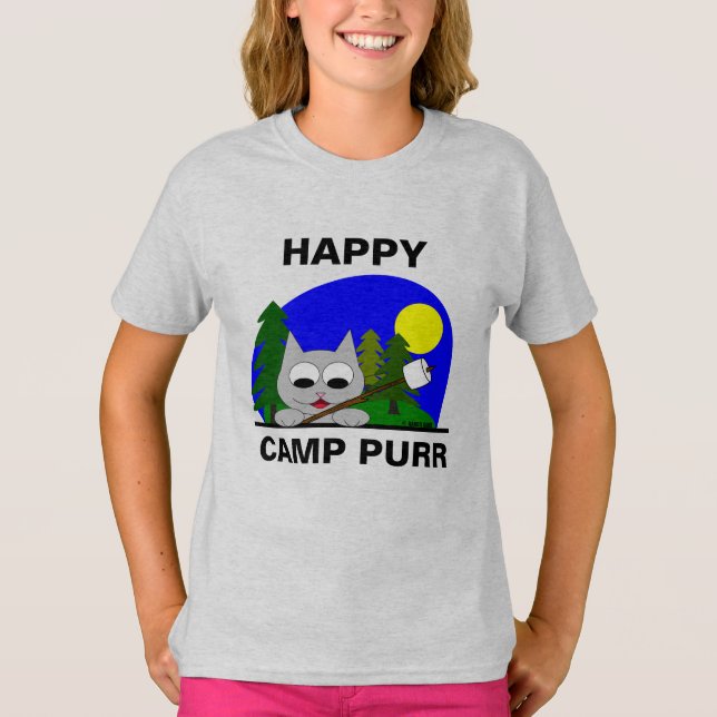 Lycklig Camp Purr Funny Camping Tecknad Cat T Shir T Shirt (Framsida)