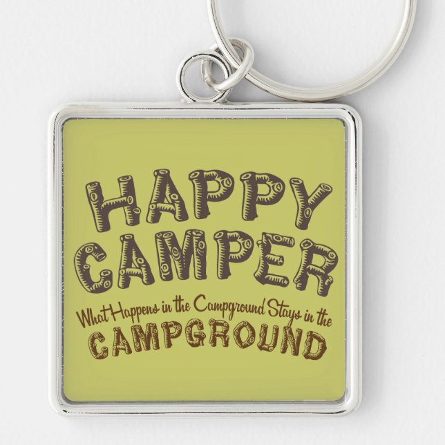 Lycklig campare - RV som campar Keychain Fyrkantig Silverfärgad Nyckelring (Framsidan)
