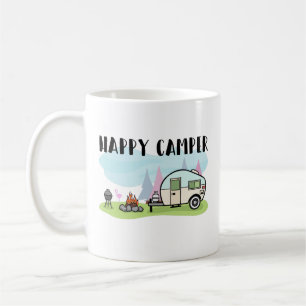Lycklig campare som campar den Glamping Kaffemugg