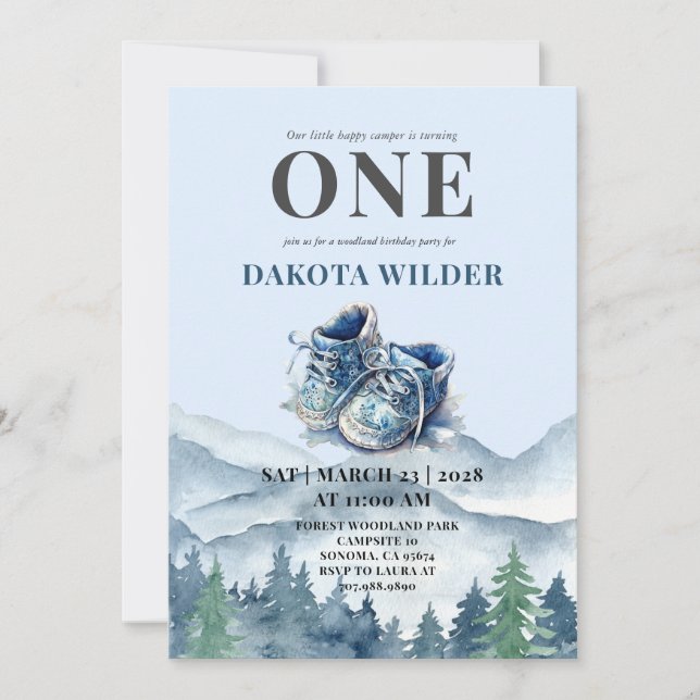 Lycklig Camper 1:a födelsedagskampanjen Party Inbjudningar (Framsida)