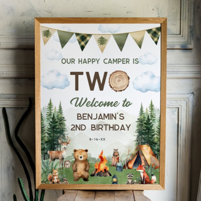 Lycklig Camper 2:a födelsedag 18 x 24 VälkomstPost Poster (Happy Camper 2nd Birthday 18x24 Welcome Poster
)