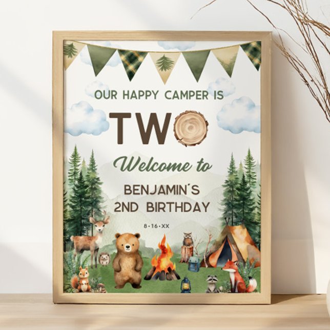 Lycklig Camper 2:a födelsedag Välkomstskylt Poster (Happy Camper 2nd Birthday Welcome Sign Poster
)