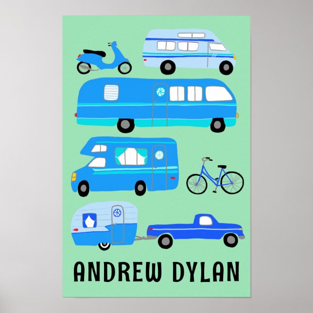 LYCKLIG CAMPER ANPASSNINGSBAR BABY NAMN Campervan  Poster (Framsidan)