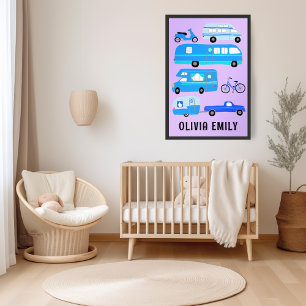 LYCKLIG CAMPER ANPASSNINGSBAR BABY NAMN Campervan  Poster