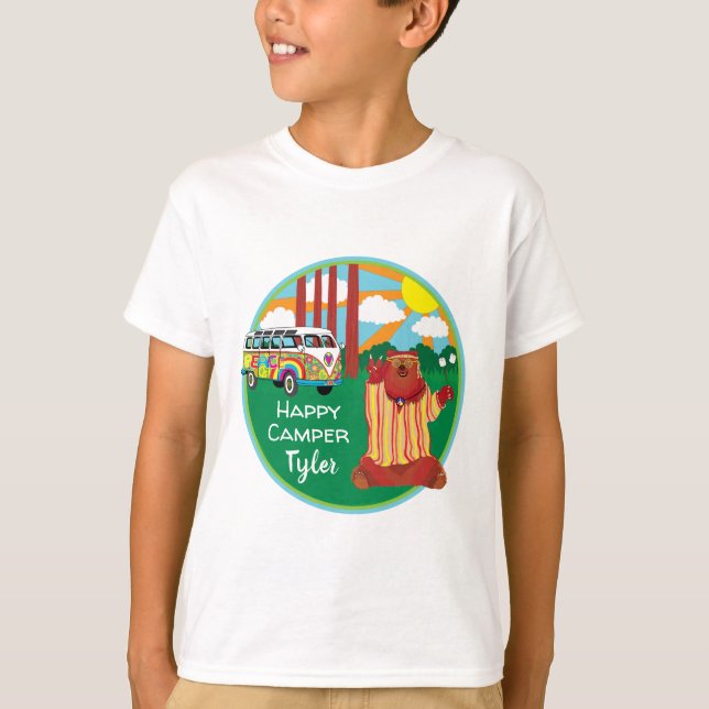 Lycklig Camper Bear T Shirt (Framsida)