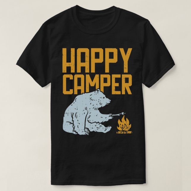 Lycklig Camper Bear Vacation Hiking Campfire Ca T Shirt (Design framsida)