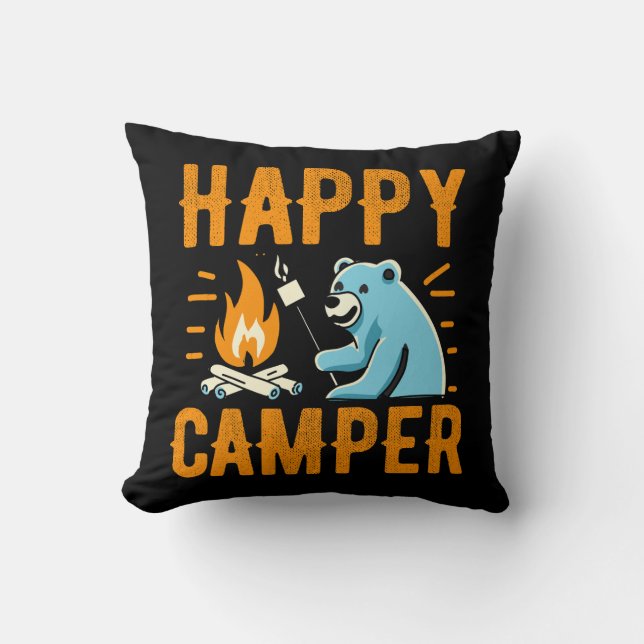 Lycklig Camper Bear - Vacation Hiking Campfire Cam Kudde (Framsida)