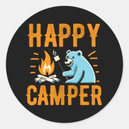 Lycklig Camper Bear - Vacation Hiking Campfire Cam Runt Klistermärke
