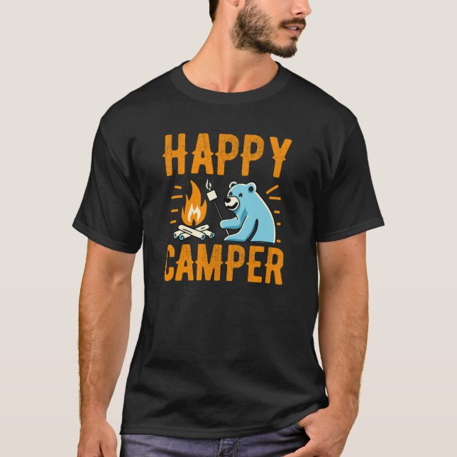 Lycklig Camper Bear - Vacation Hiking Campfire Cam T Shirt (Framsida)