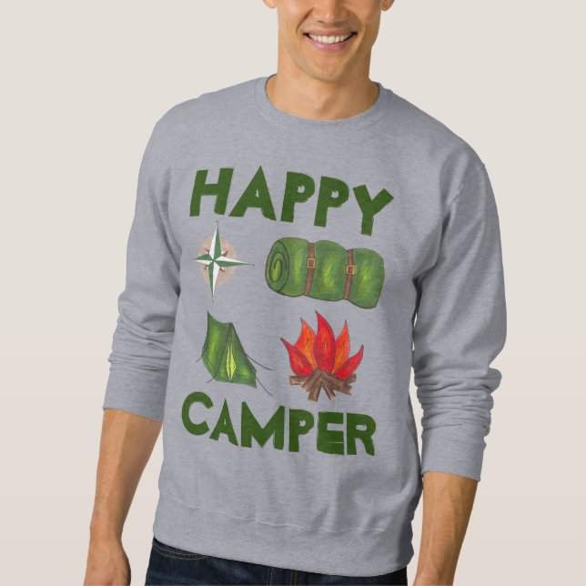 Lycklig Camper Caming Enthusiast Tält Compass Långärmad Tröja (Framsida)