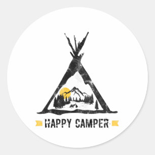 Lycklig Camper Camping Caravan Motorhome Gift Runt Klistermärke