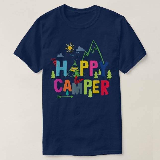 Lycklig Camper Camping Funny Gift Manar Women Kids T Shirt (Design framsida)