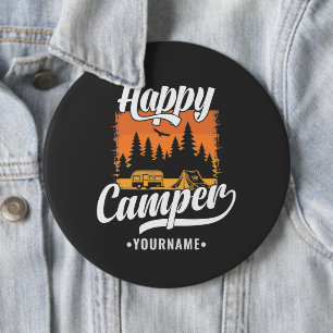 Lycklig Camper Camping Hiking Travel Caravan Life Knapp