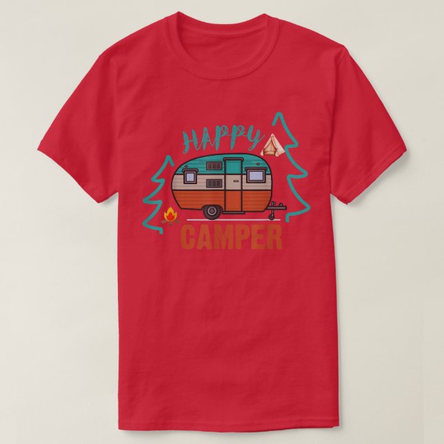 Lycklig Camper Camping Lundny Manar Kvinnor och Ki T Shirt (Design framsida)