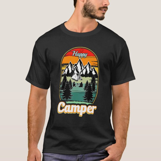 Lycklig Camper Camping Manar Women Retro 70 s 80-t T Shirt (Framsida)